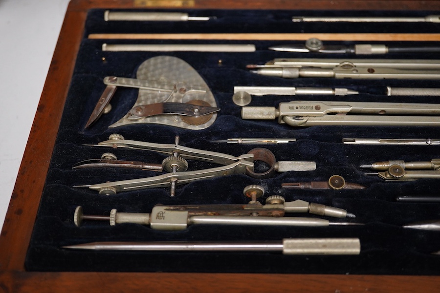 A cased ‘Präcision’ scientific drawing set by E.O. Richter & Co. Germany, 32.5.cm wide. Condition - good.